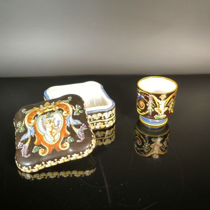 GIEN. Set of two polychrome earthenware pieces...