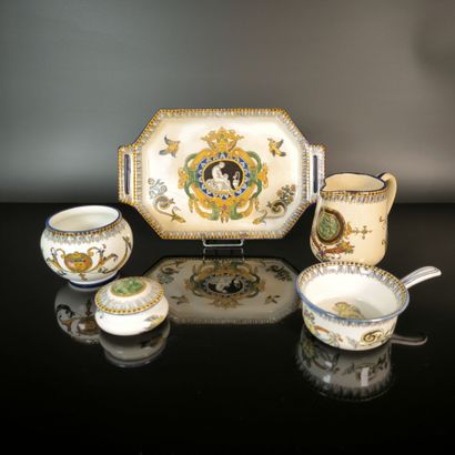 GIEN. A 5-piece set of polychrome earthenware...