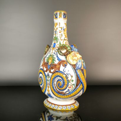 GIEN
Polychrome earthenware flask with Renaissance-style...