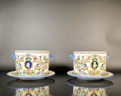 GIEN
Pair of polychrome earthenware planters...
