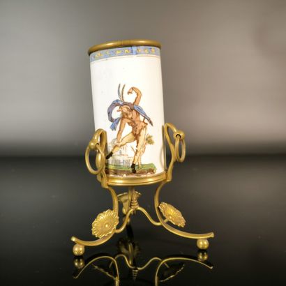 GIEN
Cylindrical vase in polychrome earthenware,...