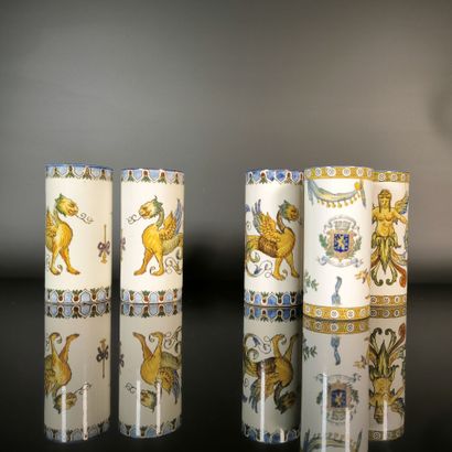 GIEN. Set of 5 cylindrical vases in polychrome...