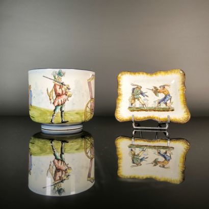GIEN. Set of two polychrome earthenware pieces,...