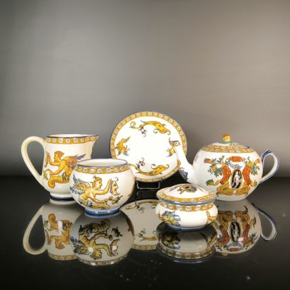 GIEN. A 5-piece set of polychrome earthenware...