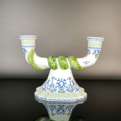 GIEN
Two-armed candlestick made of polychrome...