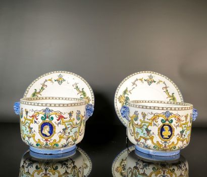 GIEN
Pair of polychrome earthenware planters...