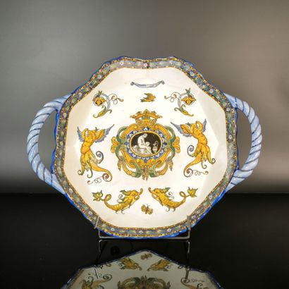 GIEN
Polychrome earthenware bowl with handles,...