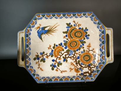 GIEN. Set of two pieces in polychrome earthenware,...