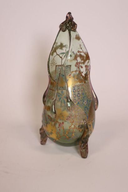 Auguste JEAN 
Vase tripode en verre émaillé
H....
