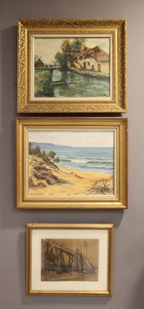 Set of 3 artworks:
- NAUDIN. Le Tréport....