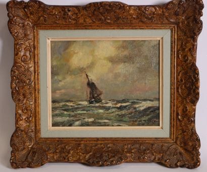 V... (?) - mid-20th century. Sailboat. Oil...