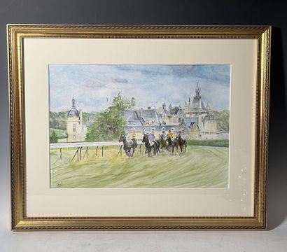 GEO. 
Jockeys sur le champ de course de Chantilly...
