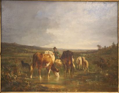 Ecole française du XIXème siècle
Vaches s'abreuvant
Toile....