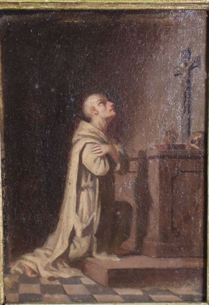 Anonyme, XIXème siècle. Moine en prière....