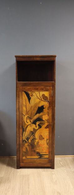 Single-door storage cabinet with pyrographed...