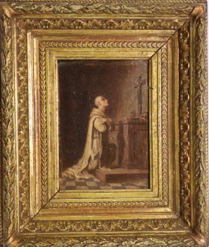 Anonyme, XIXème siècle. Moine en prière....