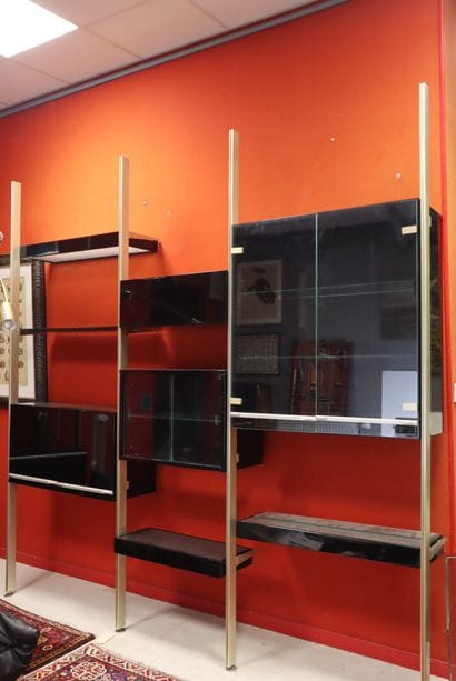Modular bookcase with black lacquered panels,...
