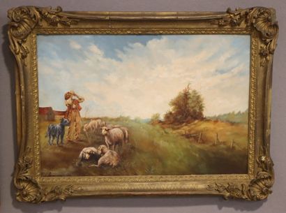 4 works:
- L. HENRY. Woman Near a Farm. Oil...