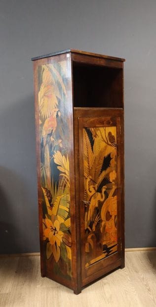 Single-door storage cabinet with pyrographed...