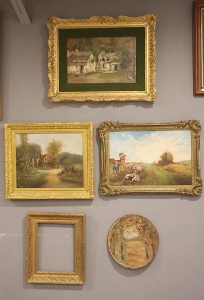 4 works:
- L. HENRY. Woman Near a Farm. Oil...