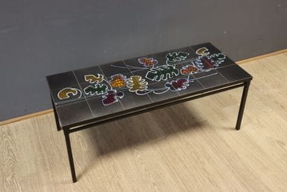 Black ceramic coffee table with colorful...