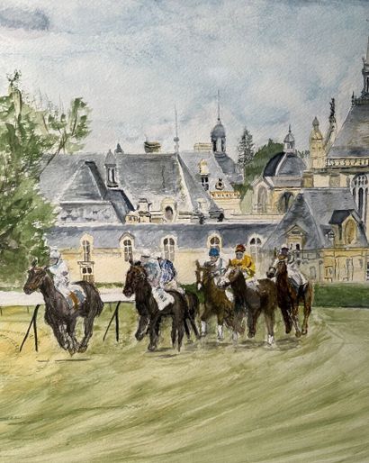 GEO. 
Jockeys sur le champ de course de Chantilly...