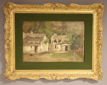 4 works:
- L. HENRY. Woman Near a Farm. Oil...