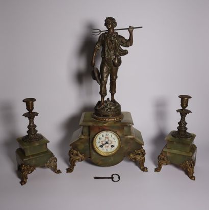 Onyx mantelpiece topped with a Rousseau-style...