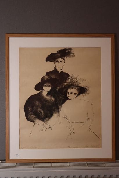 Print by EVA DAVID: Women in Hats. Lithographs....