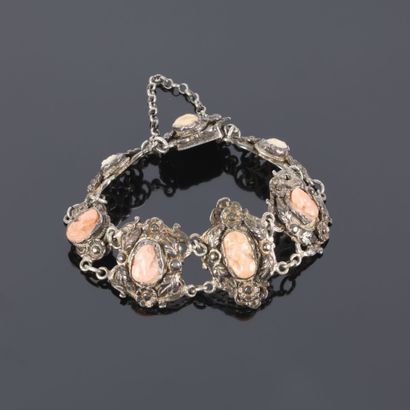 Openwork silver bracelet with floral motifs,...