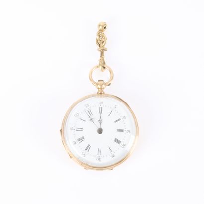 Guilloché gold pocket watch; the dust cover...