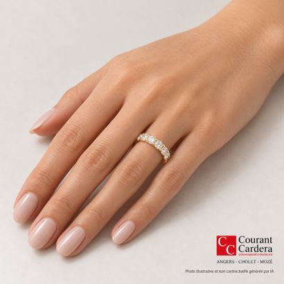 American-style gold wedding band set with...