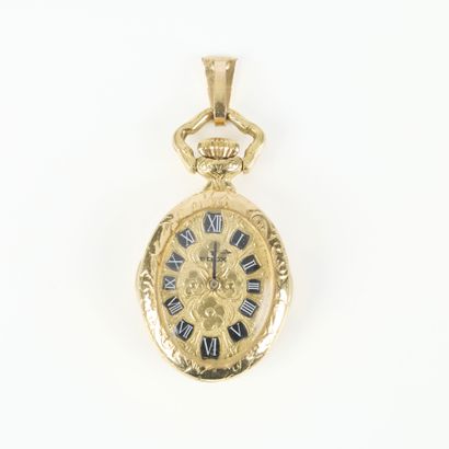 Oval engraved gold pendant watch, quartz...