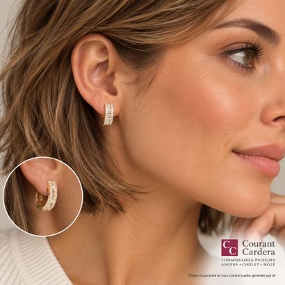 Pair of gold hoop earrings, each set with...
