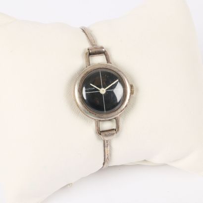 Silver ladies' wristwatch, round dial with...