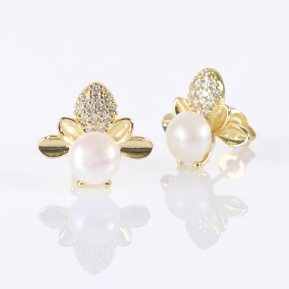 Paire de boutons d'oreilles en métal doré,...