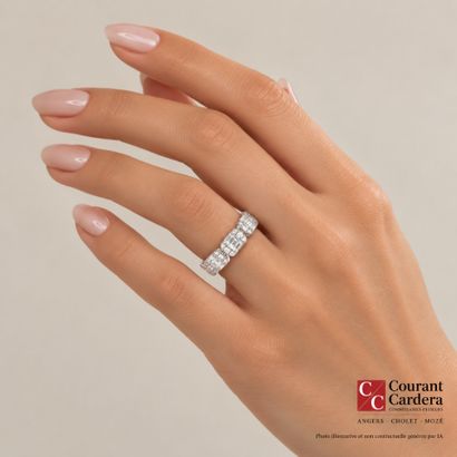Half wedding band in white gold, adorned...