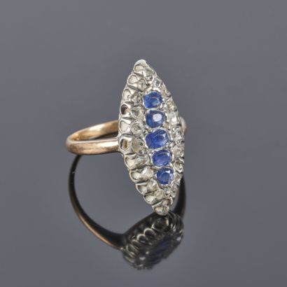 Two-tone gold marquise ring, set with 5 oval...