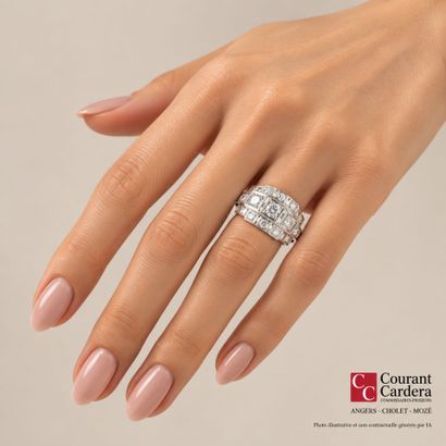 Art Deco-style white gold ring set with brilliant-cut...