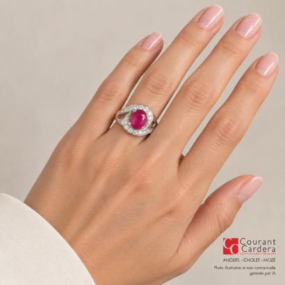 White gold ring set with an unheated oval-cut...