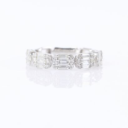 Half wedding band in white gold, adorned...