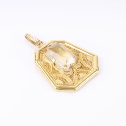 Large octagonal gold pendant with filigree...