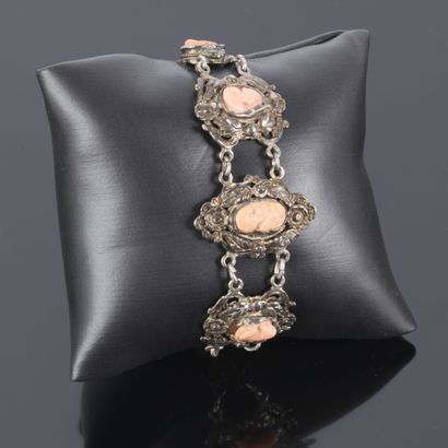 Openwork silver bracelet with floral motifs,...
