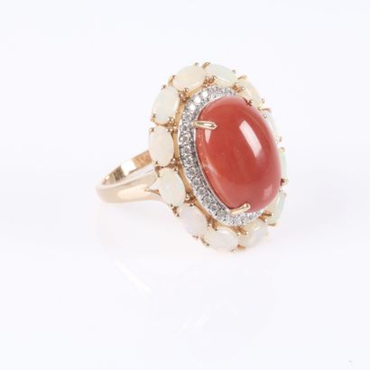 A striking rose gold daisy ring set with...