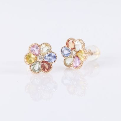 Pair of rose gold flower earrings, each set...