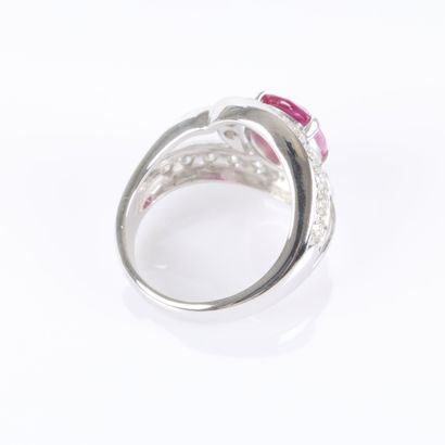 White gold ring set with an unheated oval-cut...