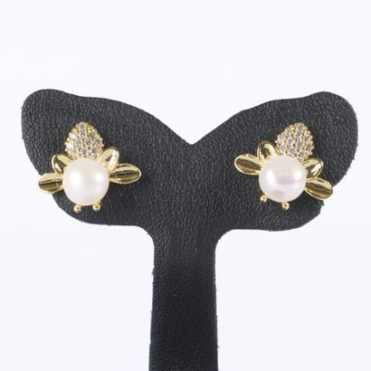 Paire de boutons d'oreilles en métal doré,...