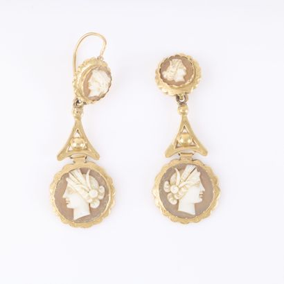 Pair of gold earrings, each set with two...