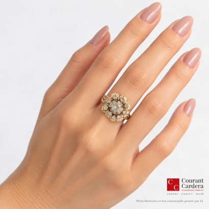 Gold and platinum ring centered on a diamond...