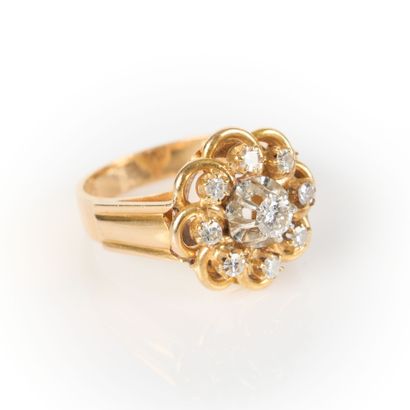 Gold and platinum ring centered on a diamond...